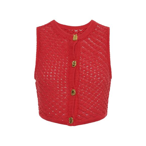 Meshki Lorenza Crochet Button Down Crop Top Pomegranate - M - Picture 6 of 6